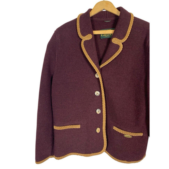 Giesswein Boiled Wool Jacket Size 40 US 10 Burgundy Red Preppy Quiet Luxury Coat - Picture 2 of 9